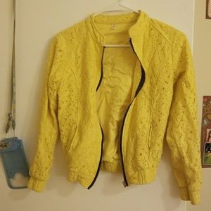 Yellow lace bomber jacket